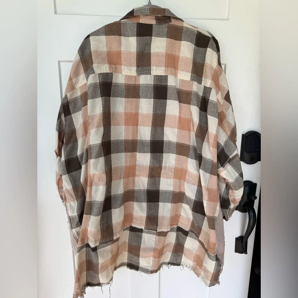 Plaid Button-Up Shirt in Brown and Cream - Picture 2 of 2